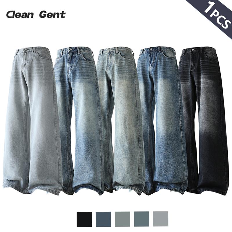Clean Gent Unisex wide-leg jeans, loose fit, mid-waist design, regular length, comfortable wear in all seasons, casual wear, loose fit jeans, comfortable jeans