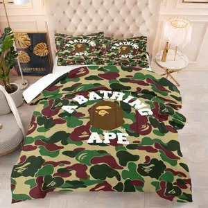 Ape head and cloud camouflage printed pattern bedding set, including 1 blanket and 1 or 2 pillowcases without pillowcases, soft adult bedroom decoration gift