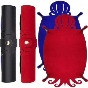 2 Pieces Octopus Dice Rolling Tray PU Leather Dice Mat Folding Scroll Dices Holder Trays for D&D RPG Games (Blue, Red)