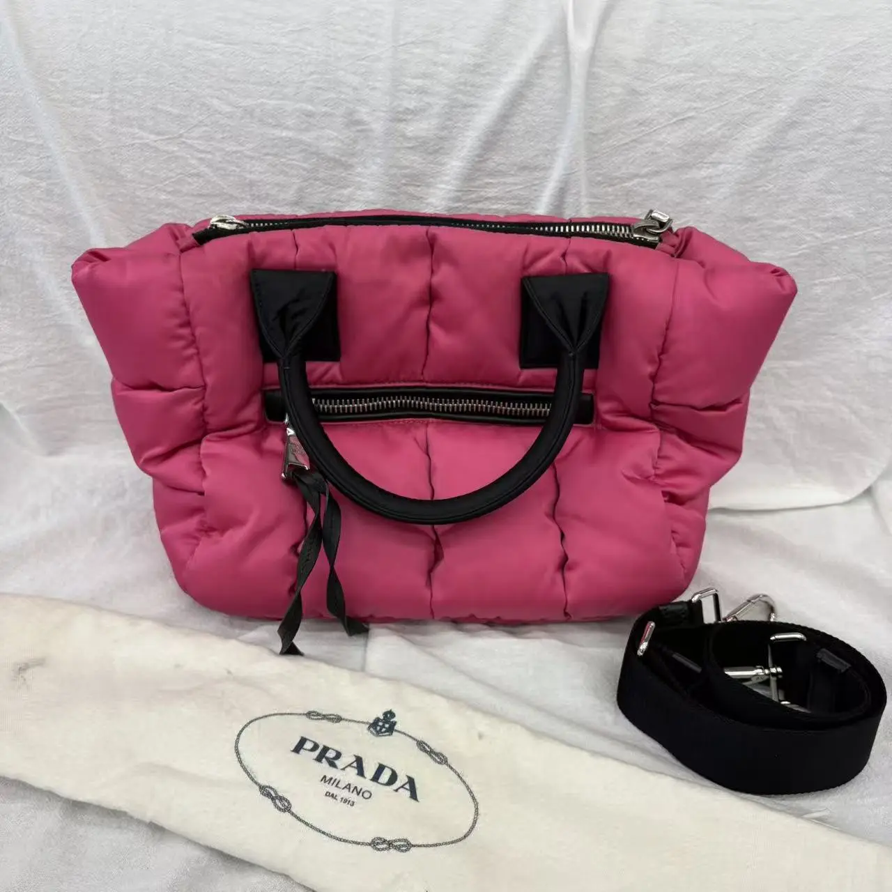 Pre-owned Nylon Shoulder Bags Prada Hot Pink Puffy Handbag/Crossbody