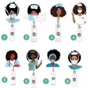 Black Girl Nurse Badge Reel, Retractable Id Holder For Doctor, Nurse, Hospital Staff, Cute Medical Theme Lanyard Accessory For Daily Use