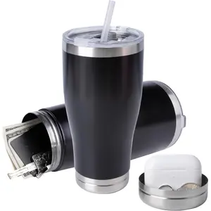 20oz Hidden Safe Water Bottle, Stainless Steel Secret Bottle with Hidden Compartment, Keeps Your Valuables Safe Like Money, Keys, and Jewelry - Black