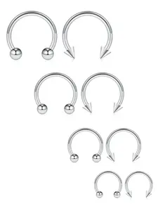 8pcs 16g Surgical Steel Nose Septum Horseshoe Hoop Earrings, Eyebrow Tragus Lip Piercing Rings, 6-12mm Plain Style, All Seasons, Body Piercing Jewelry