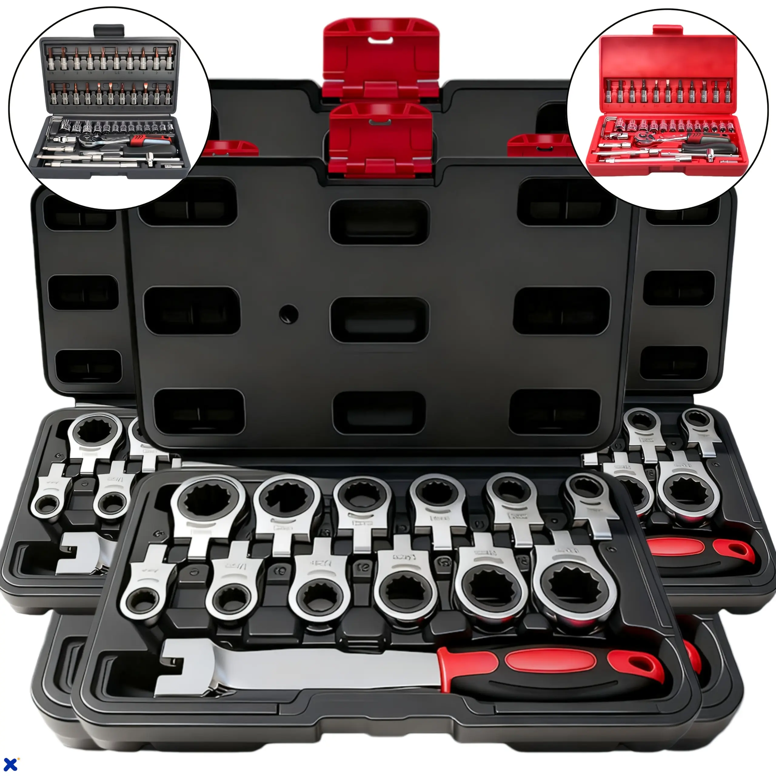 43+1/36/13Pcs Professional Socket Tool Kit, Heavy Duty Ratchet Wrench Combination Set with Storage Case, Multi-Functional Hand Tools for Automotive & General Repair