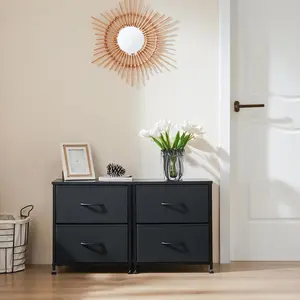 2-Pack Deal: Modern Nightstand w/ 2 Drawers & Fabric Bins | Black | Bedside Table for Couples, Dorms, Small Spaces slim  shaker