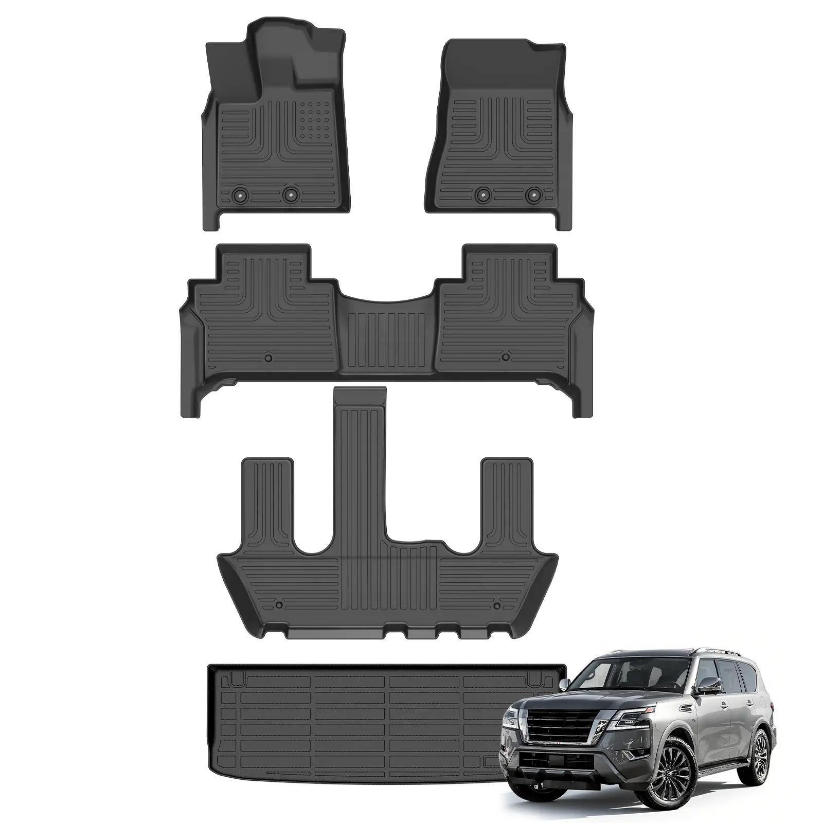 KELCSEECS Nissan Armada/Infiniti QX80 7p 2025-2026 Floor Mats & Cargo Liners, All Weather Protection TPE Duty Non-Slip Custom Automotive, Front & Rear Row & Trunk Mats, Accessories, Waterproof, Easy to Clean, Eco-friendly Material,