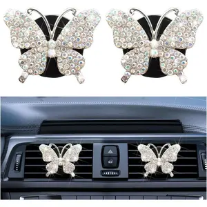 2PCS Bling Butterfly Car Freshener Air Vent Clips, Sparkling Crystal Rhinestone Auto Diffuser Clamps, Full Diamond Vehicle Interior Decoration Charm for Women Girls, Universal Fit(AB)