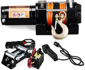 AutoForever 4500lb Electric Winch with Synthetic Rope,IP67 Waterproof Portable Power,12V DC ATV UTV Winch with Both Wireless Handheld Remote and Corded Control Winch for Off-Road Recovery, Towing,Boat