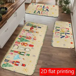1/2/3pcs, Merry Christmas Nutcracker and Christmas Tree 2D Flat Printing Pattern, Home Decor, Home Mat Set, Suitable for Kitchen and Bathroom, Soft and Thick Indoor Entrance Rug, Non-Slip and Easy-to-Clean, Long Strip Rug