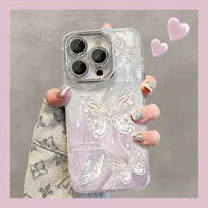 colorful butterfly Phone Case for use with iphone 17 air 16 pro max 15 plus 14 pro 13/12/11 X/XS XSMAX lens protector aesthetic trendy phone cases holographic luxury phone case Y2K water glitter