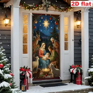 2D Flat Christmas Ceiling Decoration, Jesus Birth Polyester Door Curtain, Home Decor, Christmas Scene Setup, Indoor/outdoor Use