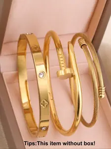 Women's Stainless Steel Flower Zircon Nail Bracelet Set, High-Quality Jewelry Accessories, Perfect Gift for Christmas & Valentine's Day