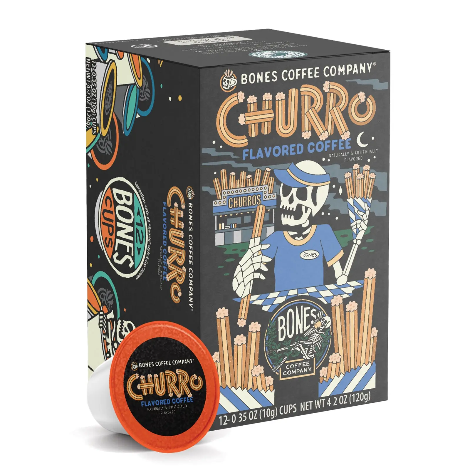 Bones Coffee Company | Churro Cinnamon Sugar Flavored Coffee Pods 12 Count Medium Roast Keurig Compatible Bones Coffee Company | Churro Cinnamon Sugar Flavored Coffee Pods 12 Count Medium Roast Keurig Compatible