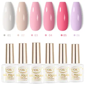 VOKY 6-Pack Gel Polish Set (01-06) - Sweet Pastel Candy Shades (White, Nude, Pink, Lavender), UV LED Soak Off, 5-Free Long-Lasting High-Gloss Smooth, 1 Set Aesthetic Nail Art Kit with Wipe, French Manicure Essential,summervibes