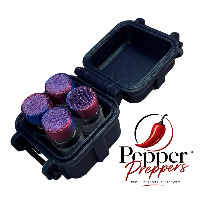 PepperPreppersTM 3ML Peptide Storage Case - Various Color - 4 Vial Slot Organizer, Fits 4 3ml Bottles, Ideal for Fridge or Travel