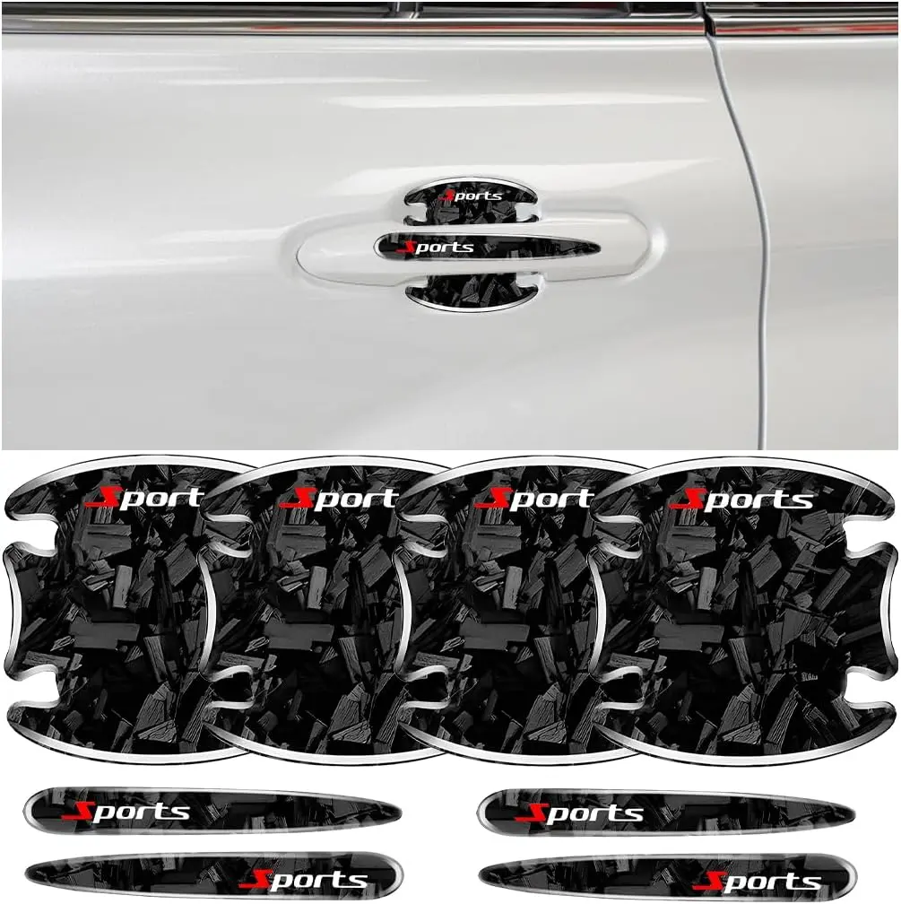 3-Min Install! 8PCS Carbon Fiber Car Door Handle Protection Strips