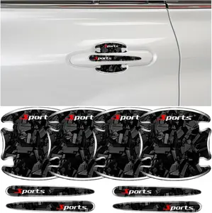 3-Min Install! 8PCS Carbon Fiber Car  Door Handle Protection Strips  Anti Scratch Door Bowl Sticker with Stylish Sports Print Protective Film Automotive Exterior Accessories Universal for Most Vehicles, SUV, Perfect for Toyota RAV4/Honda/Ford Bronco/Edge