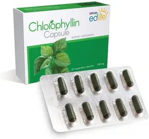 EDMARK EDLIFE Chlorophyllin 240mg Capsule Plant-Based Green Water Soluble Splina Liquid Chlorophyll 20 Vegetable Capsules for On-the-Go Use