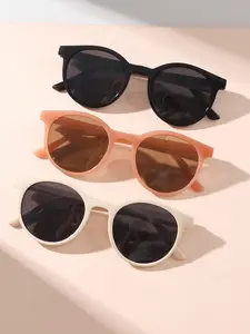 3Pcs Unisex Round Decor Summer Sunglasses, Solid Color Frame Fashion Shades, Versatile Eyewear for Kids & Adults
