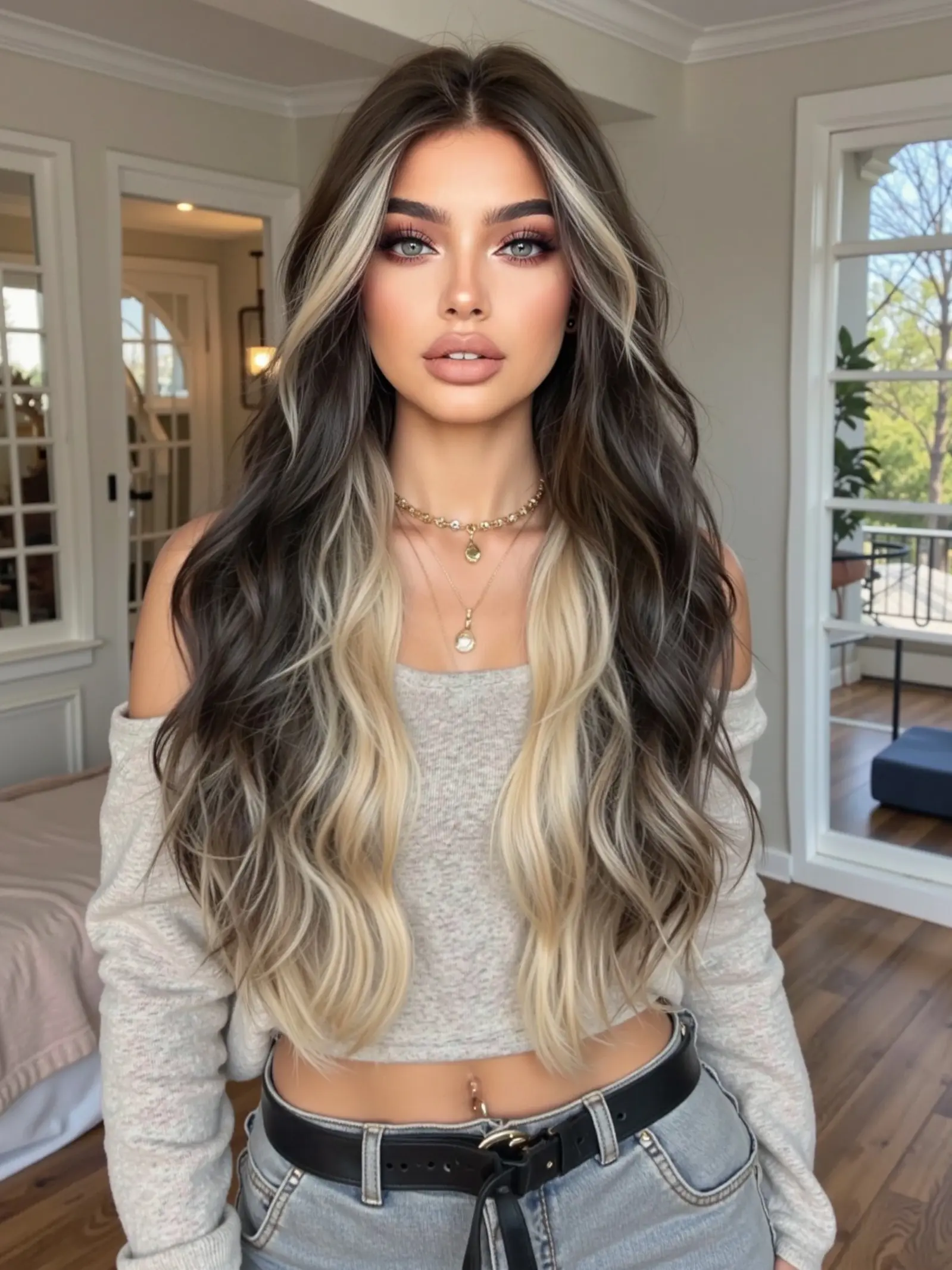 Women's Long Curly Wig, Wavy Synthetic Hairpiece in Gradient Color, 28 Inch Layered Hair, Perfect for Parties & Cosplay, All-Season Wear Loose Wave Wig, Long Hair Style