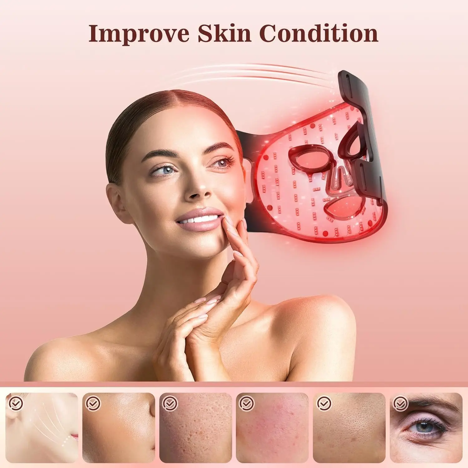 7-in-1 Red Light LED Facial Mask, Soft Silicone USB Charging Portable Silicone-Based Microcurrent Device, Comfortable Gentle Women's Skin Care Tool for All Skin Types, 1Pc, Silicone-Based Microcurrent Devices