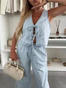 Tie Front Vest and Jeans Denim Set