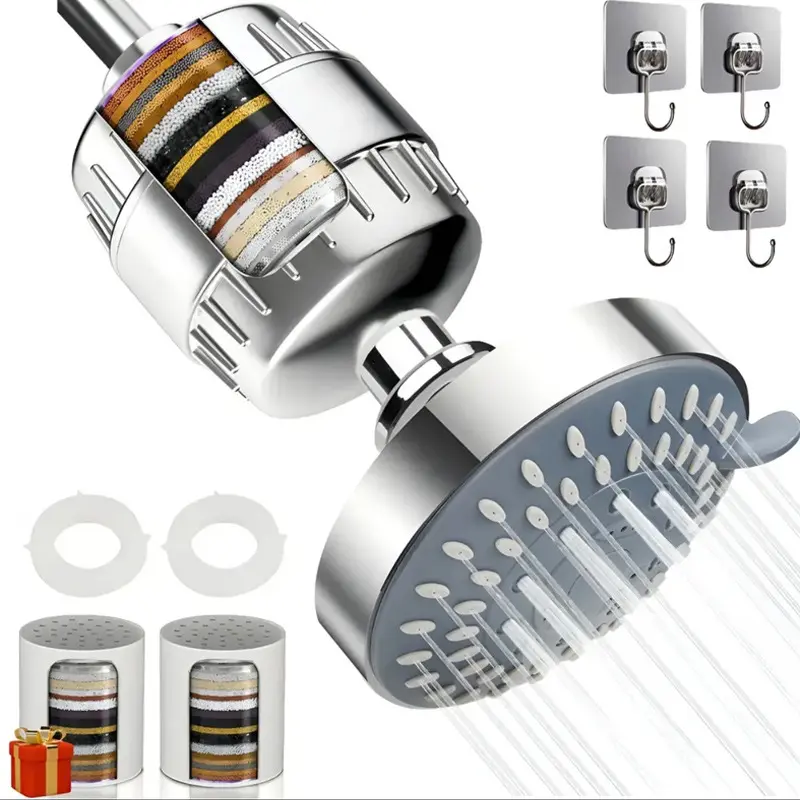 High-Pressure Filtered Shower Head Combo |   15/20-Stage Water Softener Filter, 6-Inch Fixed Rain Showerhead |   Removes Chlorine & Hard Water Impurities |   Includes 1 Replacement Filter Cartridge & 4 Hooks |   USA Bathroom Essentials