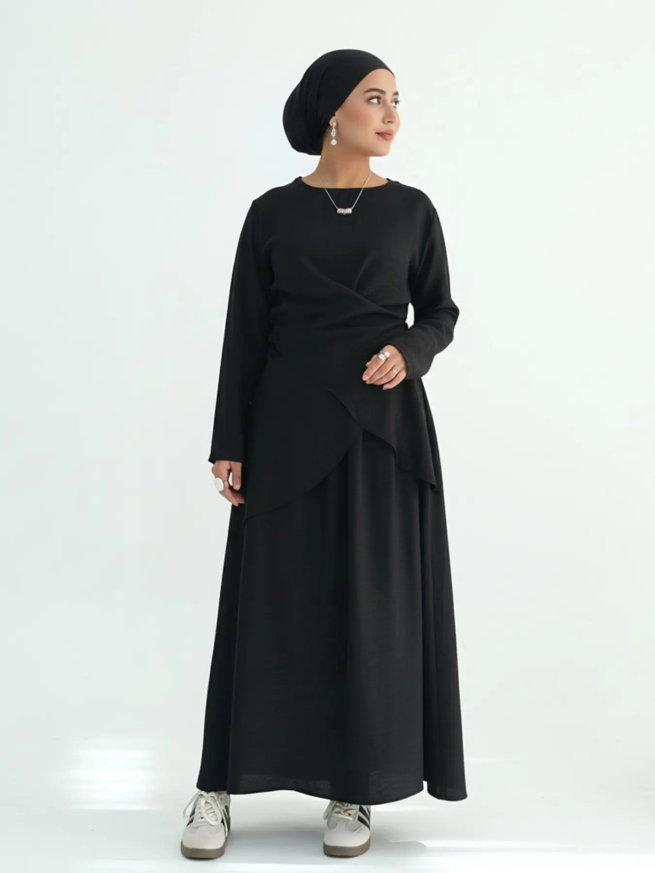 New Muslim Plain Set Irregular Design Top + Skirt Two Piece 2 Piece Set Clothes Sets, Islamic Clothing Set, Abayas Long Robe with Belt, Elegant Women's Clothing, Holiday Wear, For Muslim