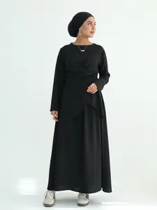 New Muslim Plain Set Irregular Design Top + Skirt 2 Piece Set, Abayas Long Robe with Belt, Elegant Women's Clothing, Holiday Wear, For Muslim
