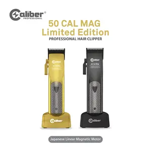 Caliber .50 CAL MAG Limited Edition Black/Gold Salon Stainless Steel Cordless Clipper with Brush – Professional Hair Clipper for Men