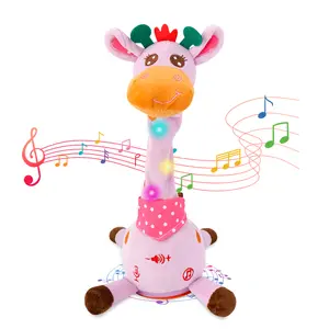 Talking Dancing Giraffe Toy,  Repeat Mimicking, Tummy Time Toy With Volume Adjustment, Glowing Musical Electronic Plush Stuffed Animal Ineractive Toy For Toddlers 1-6 Years Old With 10 Baby Songs, Ideal Gift For Valentine's Day Or Easter Gifts