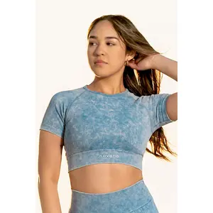 blue acid wash crop top