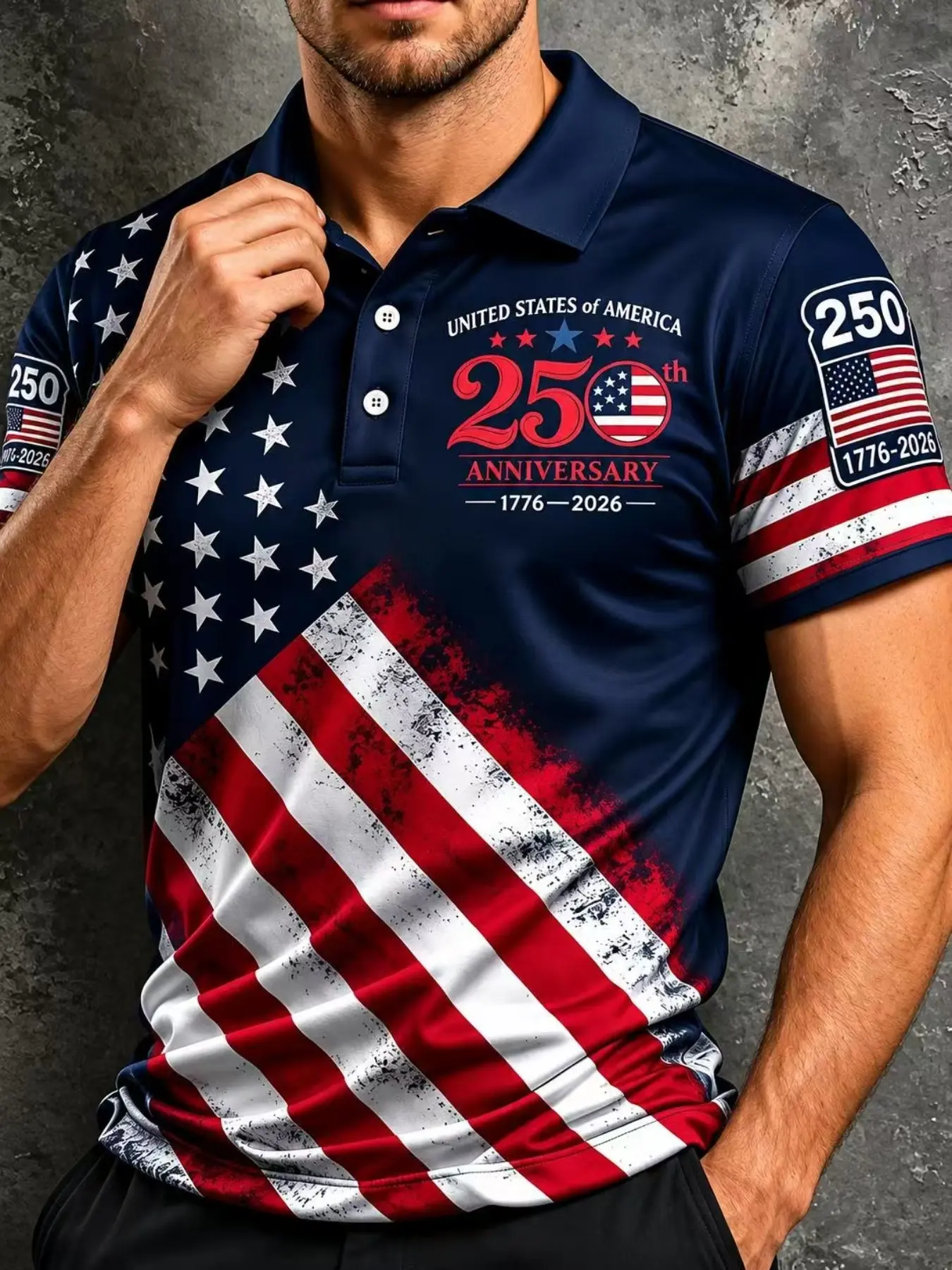 Men's USA 250th Anniversary Patriotic American Polo Shirt, Flag Pattern Breathable Polyester Polo for Casual Wear Sports and Outdoor Activities
