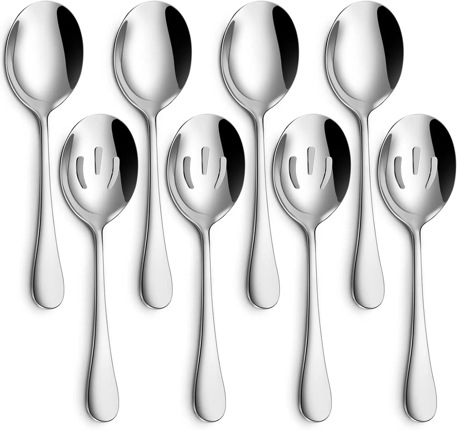 Hiware 8-Piece Serving Spoons Set - Includes 4 Serving Spoons and 4 Slotted Spoons, 18/8 Stainless Steel Buffet Serving Utensils - Mirror Polished, Dishwasher Safe, 8.6-Inch Cutlery Sturdy