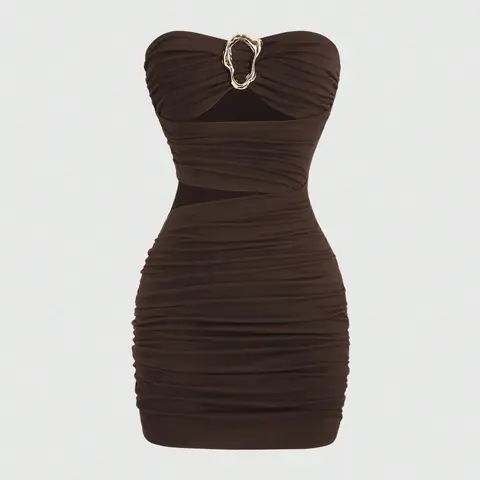 Women's Sexy Lady Bodycon Strapless Sleeveless Mini Dress Womenswear with Metal Buckle, Stylish, Chic, Fashion and Slim Fit, Perfect for Parties and Events, Club Dress, Bodycon Party Dress