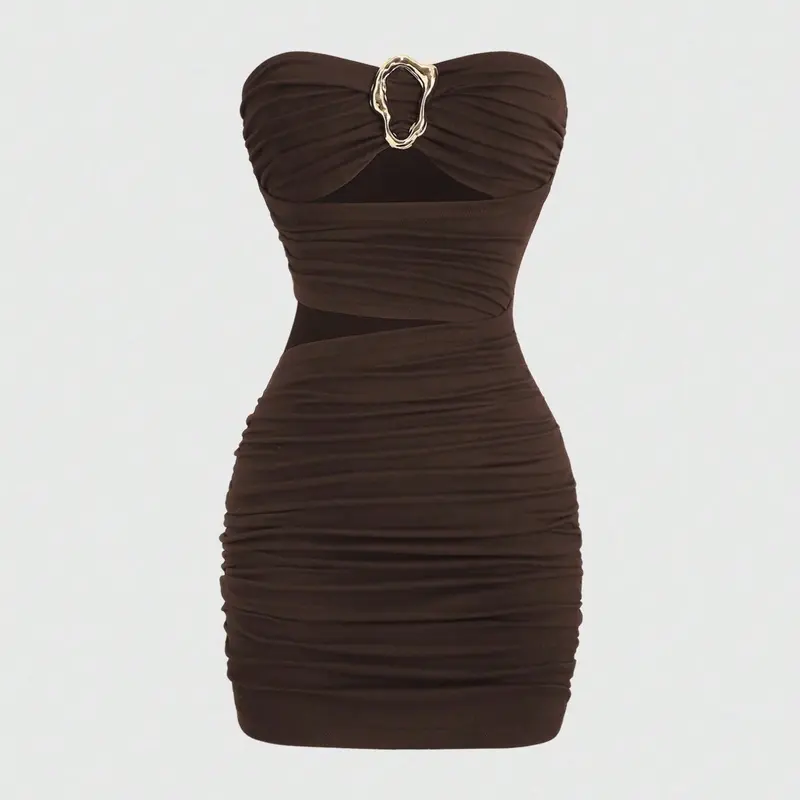 Women's Sexy Lady Bodycon Strapless Sleeveless Mini Dress Womenswear with Metal Buckle, Stylish, Chic, Fashion and Slim Fit, Perfect for Parties and Events, Club Dress, Bodycon Party Dress