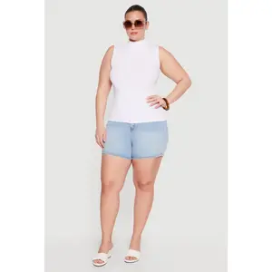 Plus Size Compression Rib Mock Neck Tank Top