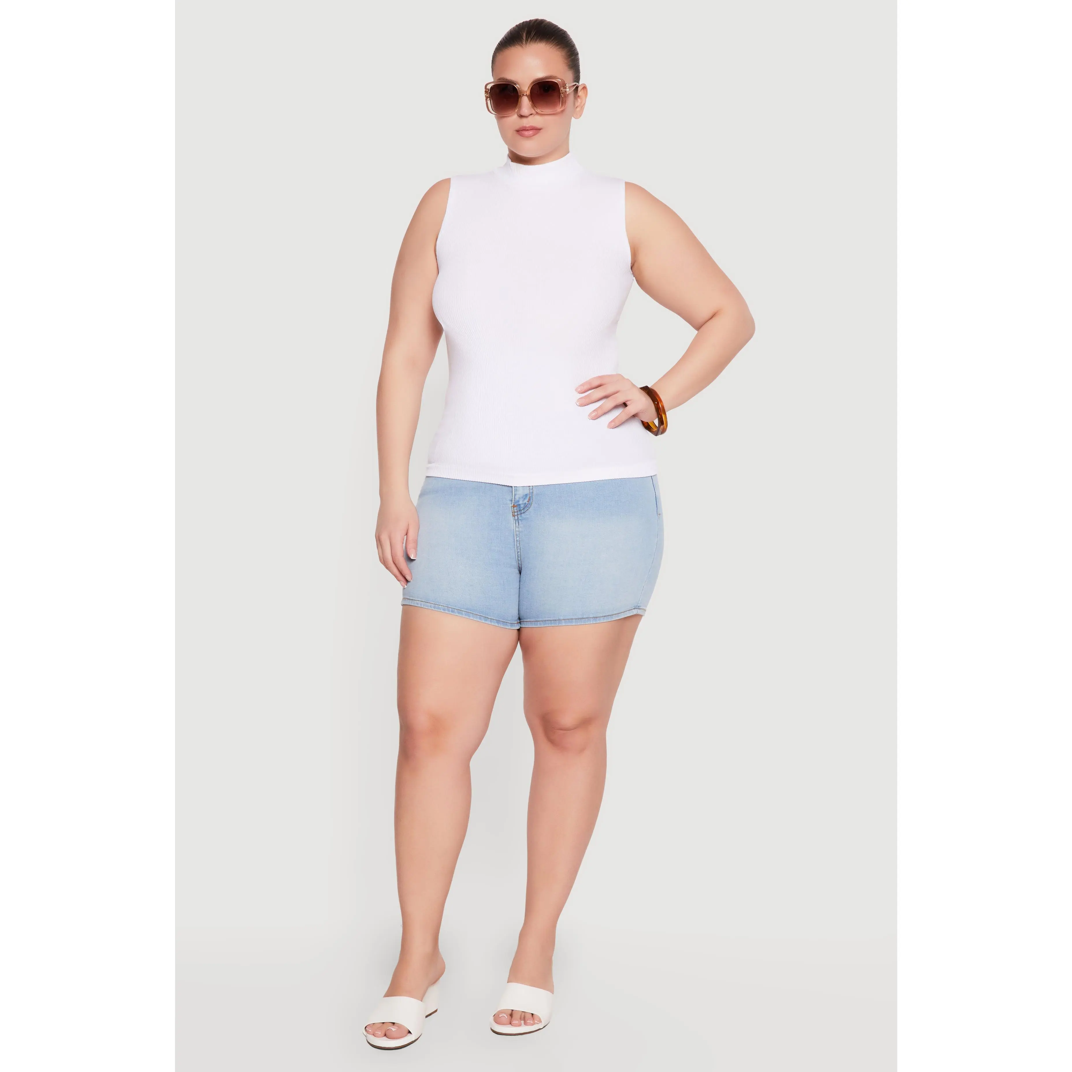 Plus Size Compression Rib Mock Neck Tank Top