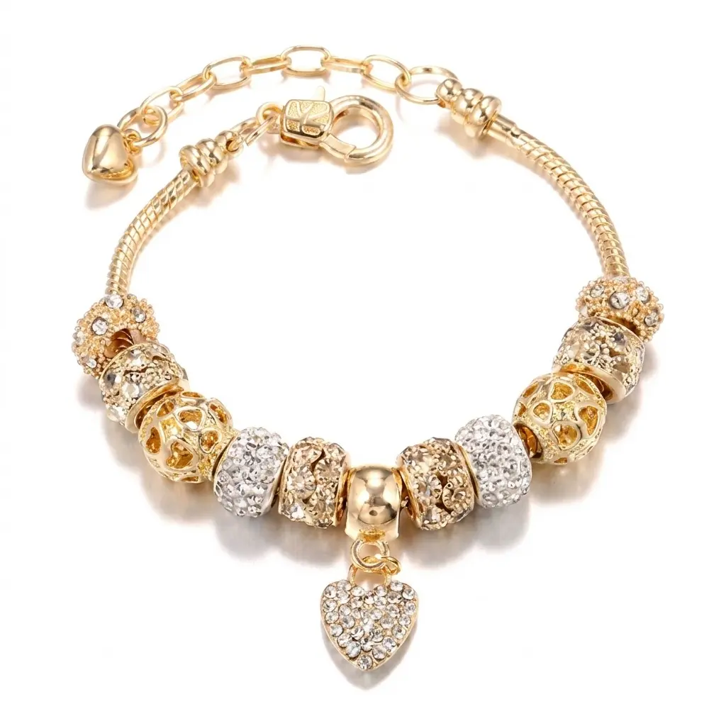 DIY Alloy Large-Hole Bead Bracelet, Gold European Bead Bracelet