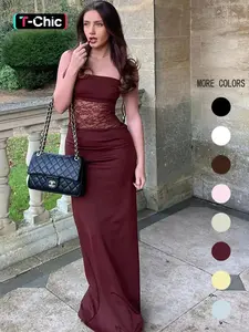 2026 Women's Patchwork Floral Lace Tie Back Sleeveless Cami Dress, Elegant Fashion Chic Long Dress for Party Club Dating Wear, Women Dress for Summer