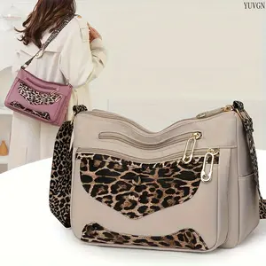 Women's Leopard Print Multi-Compartment Gym Shoulder Bag - Large Capacity Crossbody Purse with Hardware Decor, Casual Daily Commute Handbag for Women, Handbags For Women