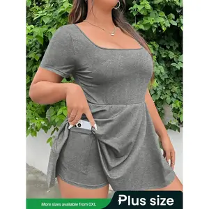 Plus Size Women’s Waist-Defining Slimming Dress with Built-In Shorts, Two-Piece Set for Ultimate Comfort and Style
