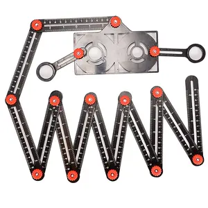 Multi Angle Measuring Ruler, 12-Sided Angle Measurement Tool with Hole Punch Locator, Aluminum Alloy Adjustable Multi-Function Bend Ruler (12-Sided)