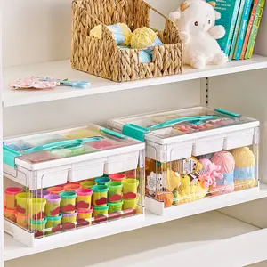 [Video Only]Vtopmart 1-2Pack 24QT Clear Craft Storage Bin with Removable Trays and Dividers, for Art Supply Coloring Books, Sensory Toys, Craft Supplies, Medicine, Playdough, Transparent Water&Dust Proof, Preschool & Back-to-school Restock