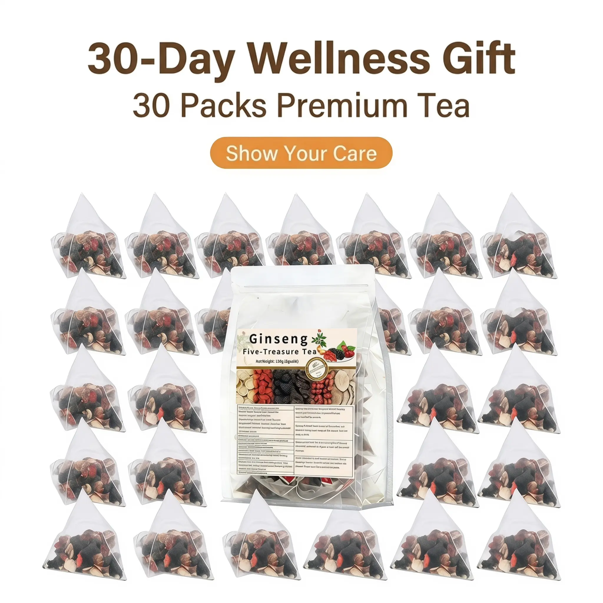 30 Pack Ginseng Five-Treasure Tea, Premium Holiday Health Gift for Parents Elders