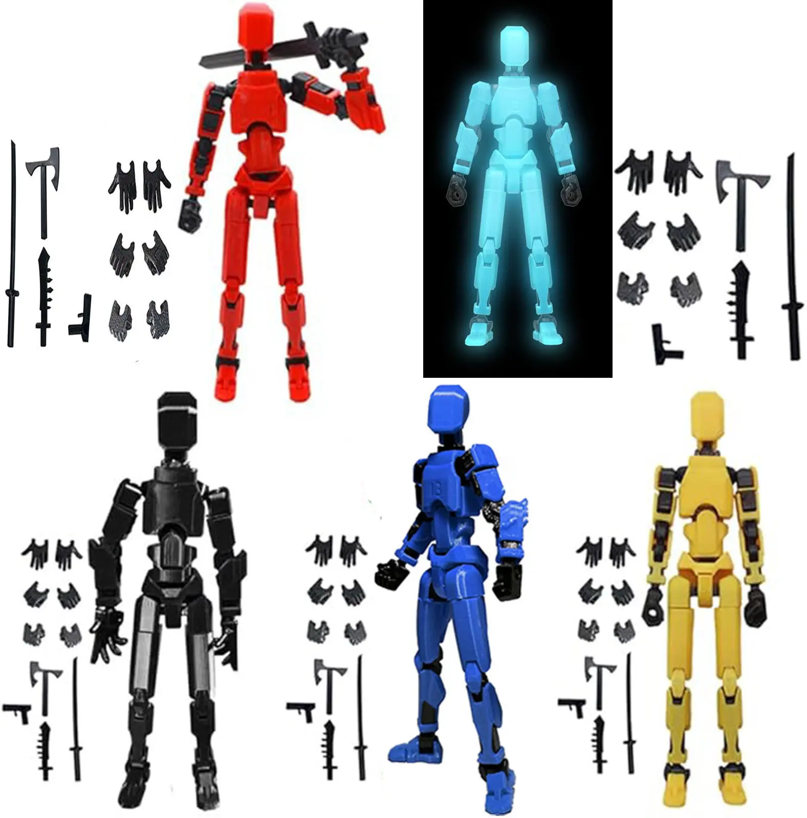 Dummy 13 Action Figure 5 Pack Fully Articulated Jointed Robot Model Toys Cool Desktop Ornaments Novelty Tech Gadget Birthday Gifts for Teens Boys