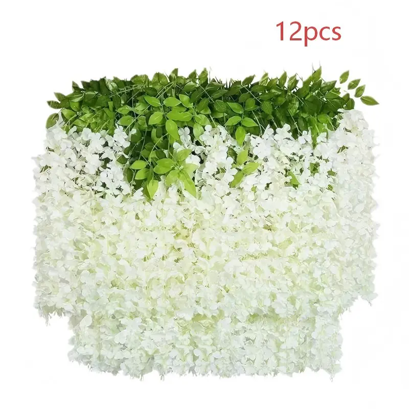 Artificial Wisteria Flowers Decor - Fake Wisteria Vines Fake Hanging Vine Garland Fake Flowers Outdoor for Wedding/Home/Garden (UV Resistant Plastic Greenery) Fake Plastic Plants Faux Flower Decorations