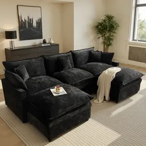 CAODOC U-Shaped Sectional Sofa Couch for Living Room, Modern Modular Sofa with Double Ottoman, Classic Couch for Living Room,Apartment, Office Solid Wood Frame sectional couch,Free Combination