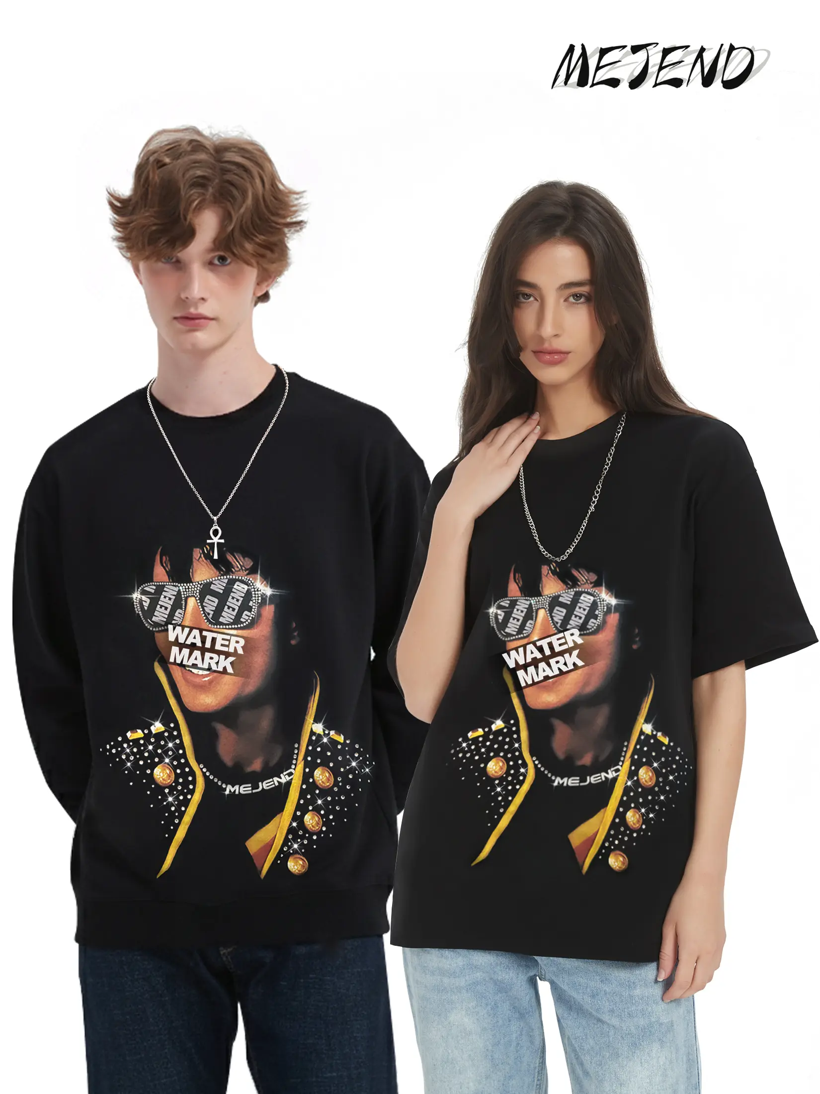 Mens Graphic Tees, 250Gsm Cotton, Oversized Mens tshirt, Rhinestone shirt, Comfort Shortsleeve Casual, Streetwear tee, MeJend Sweatshirt Crewneck Menswear