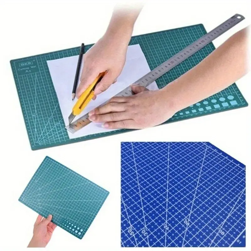 A5 PVC Cutting Mat Measuring Crafting Precision Single Side Patchwork Cut Pad for Workbench Patchwork Sewing Manual DIY Knife Engraving Leather Cutting Board